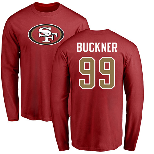 Men San Francisco 49ers Red DeForest Buckner Name and Number Logo #99 Long Sleeve NFL T Shirt